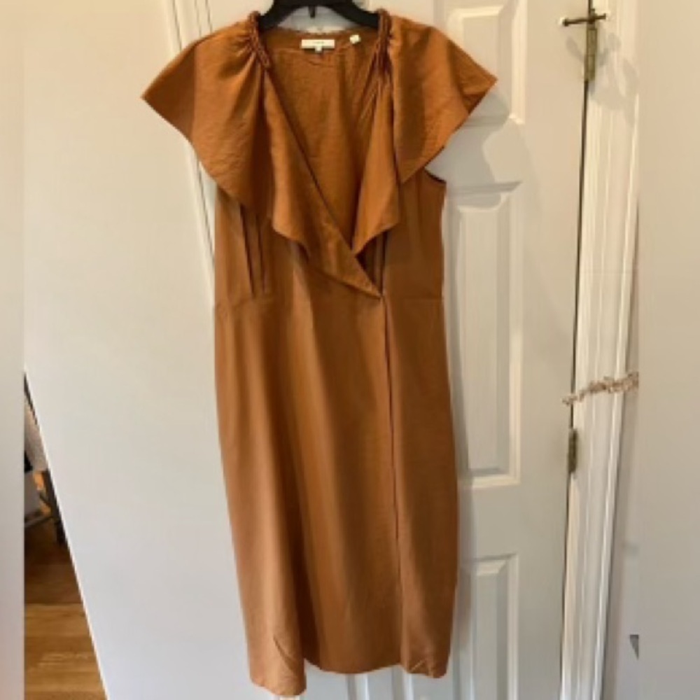 Vince Braid Trim Flutter Sleeve Wrap Dress Copper